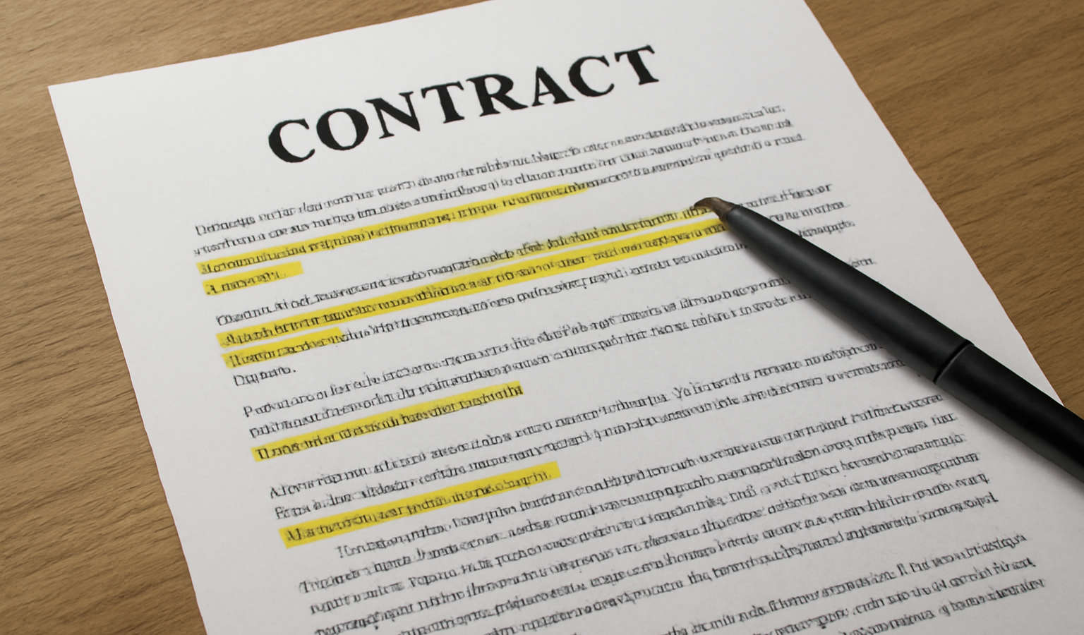 contrat sur table avec passages souligne en jaune