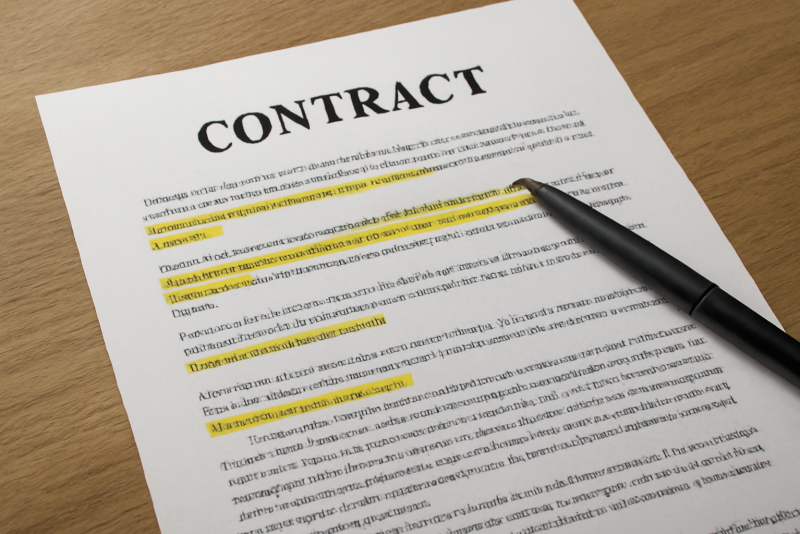 contrat sur table avec passages souligne en jaune