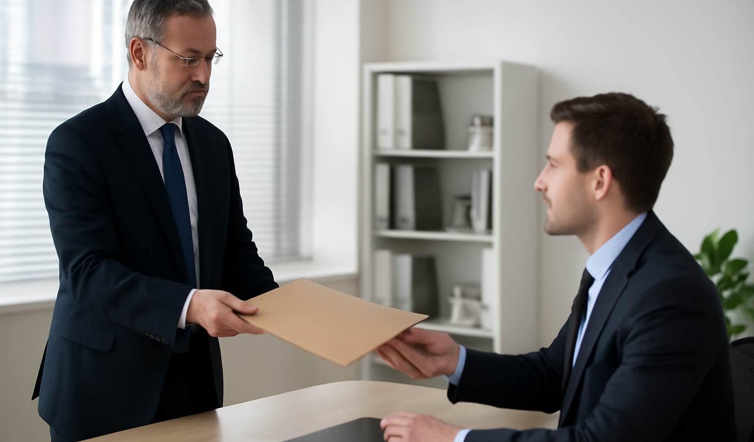 responsable remettant dossier à un manager en bureau