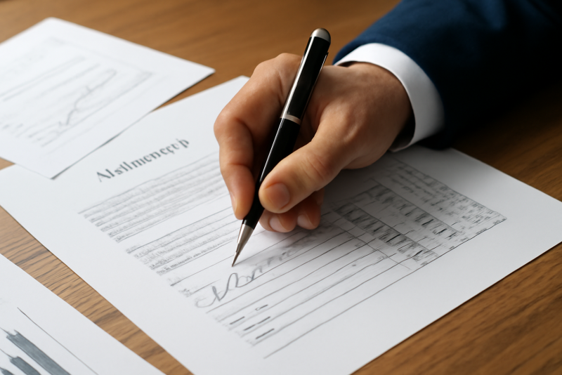 main signant accord devant documents financiers