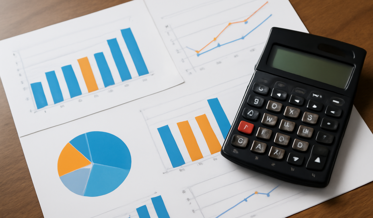graphiques comparatifs et calculatrice sur bureau