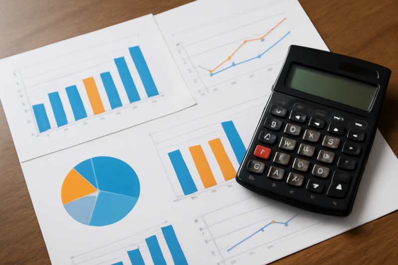 graphiques comparatifs et calculatrice sur bureau