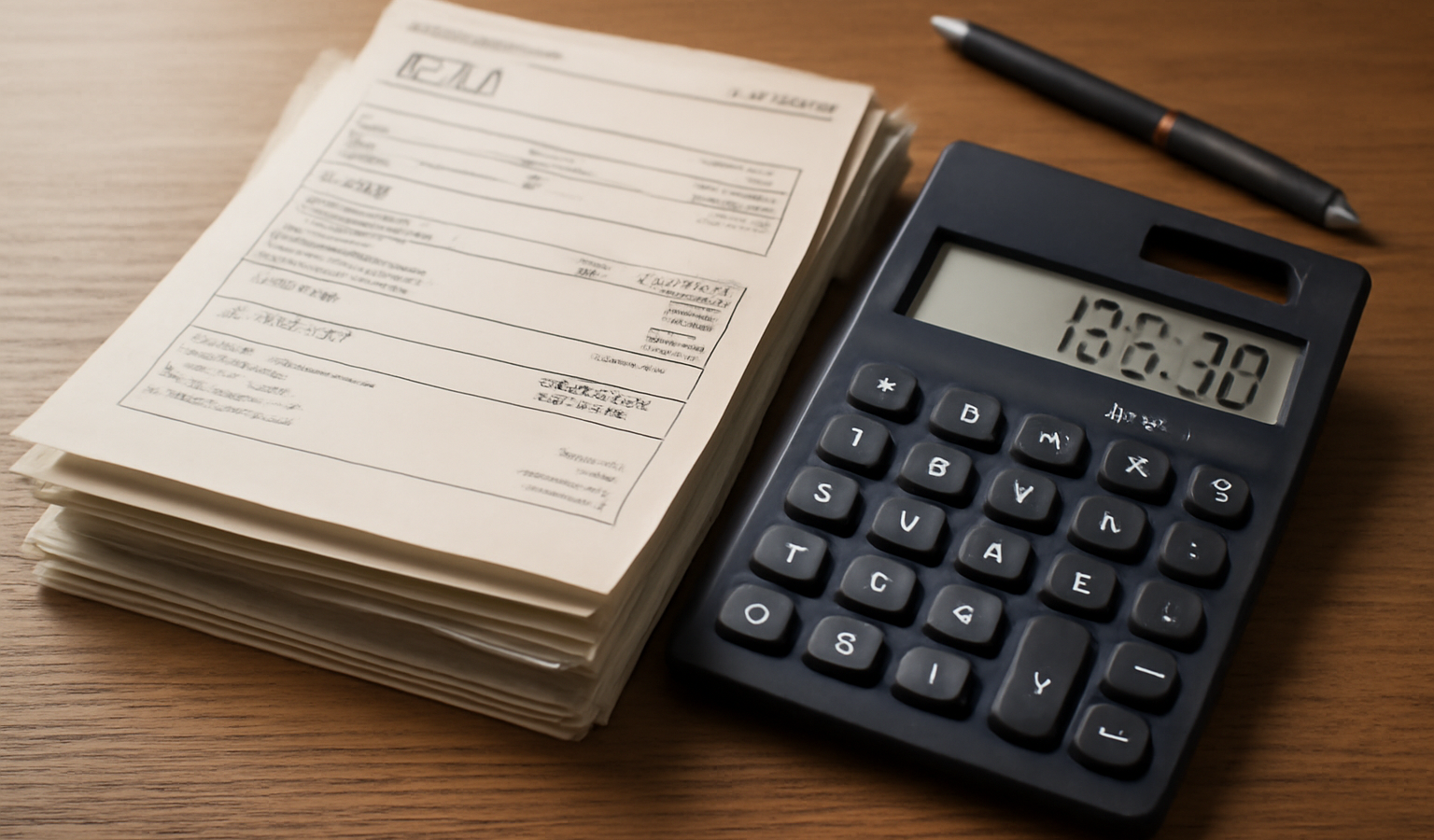 pile de factures et calculatrice sur bureau