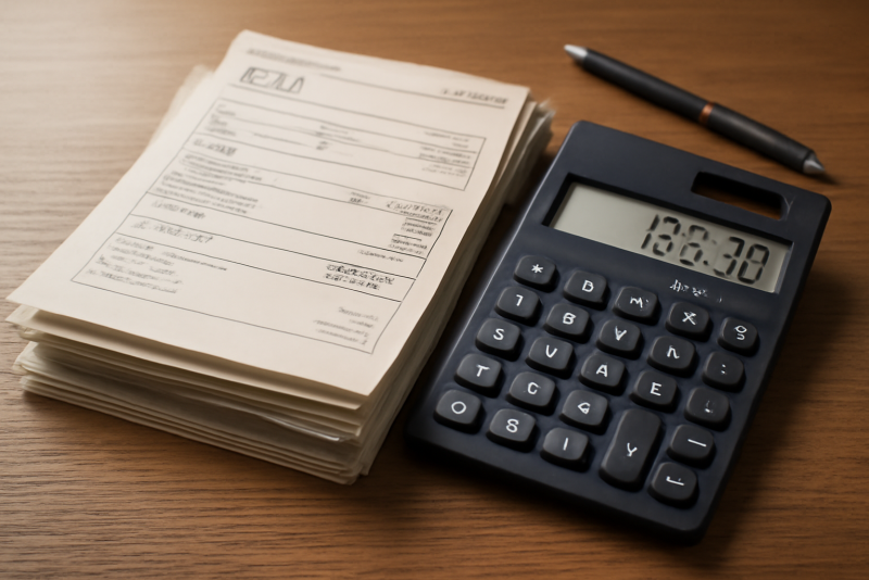 pile de factures et calculatrice sur bureau