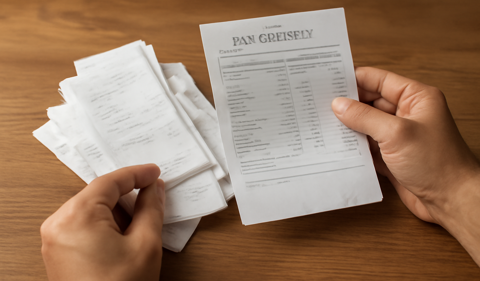 main classant des reçus et relevés bancaires