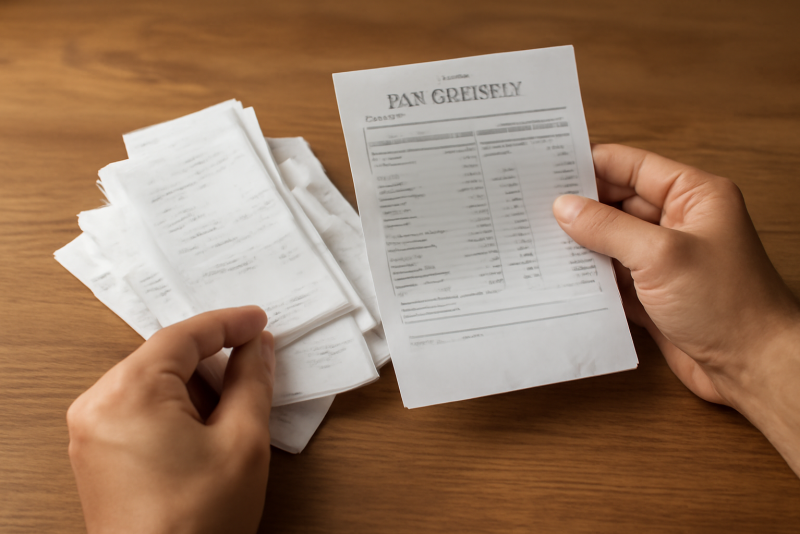main classant des reçus et relevés bancaires