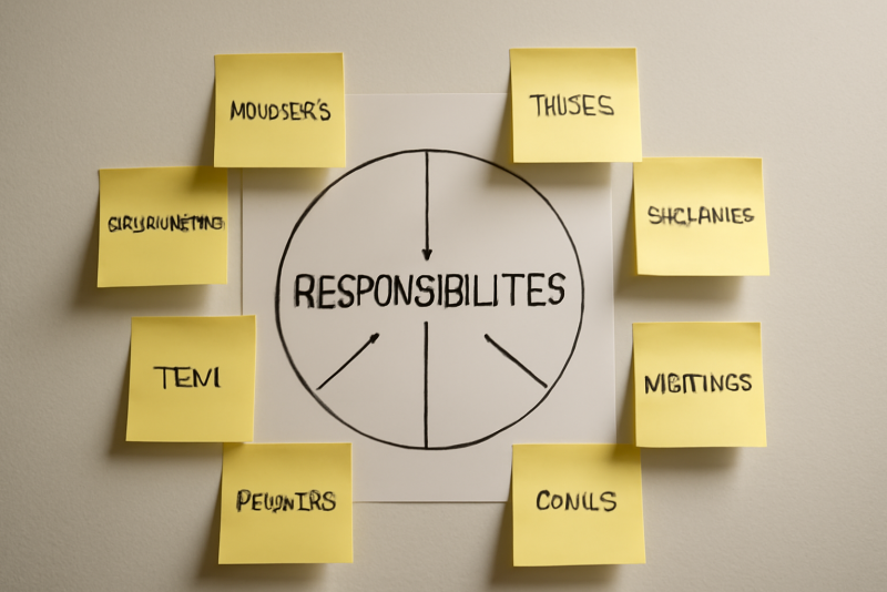 post-it et cercles de responsabilites sur mur