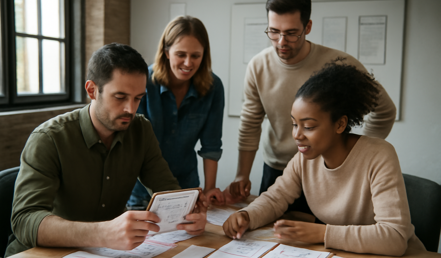 prototype papier et equipe testant idee en atelier