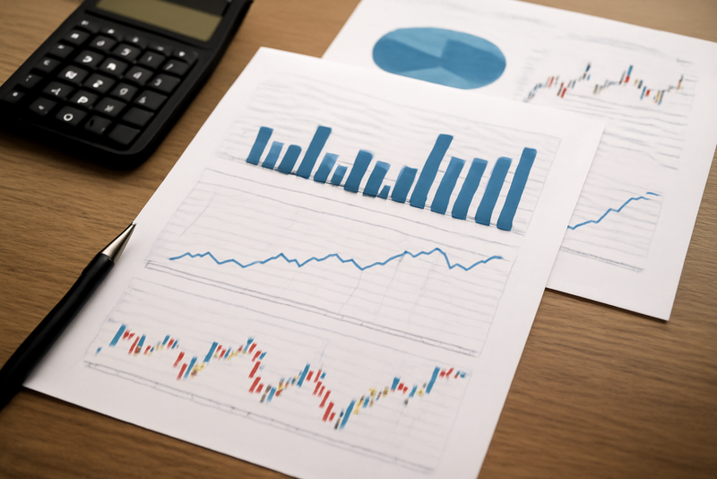 representations de graphiques financiers sur bureau
