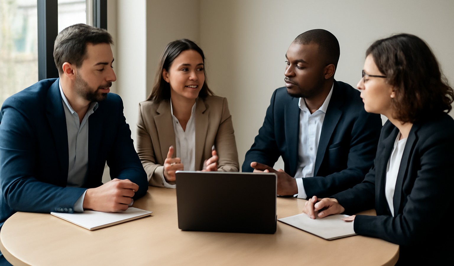 consultants discutant autour d'une table ronde