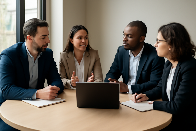 consultants discutant autour d'une table ronde