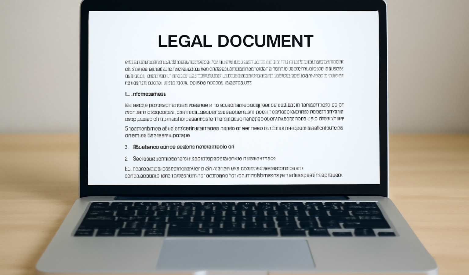 ordinateur avec page de texte legal visible