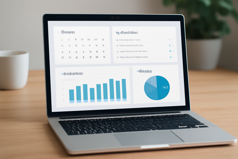 ordinateur portable ouvert sur tableau de productivité