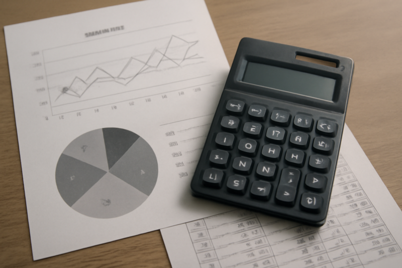 documents financiers et calculatrice sur table