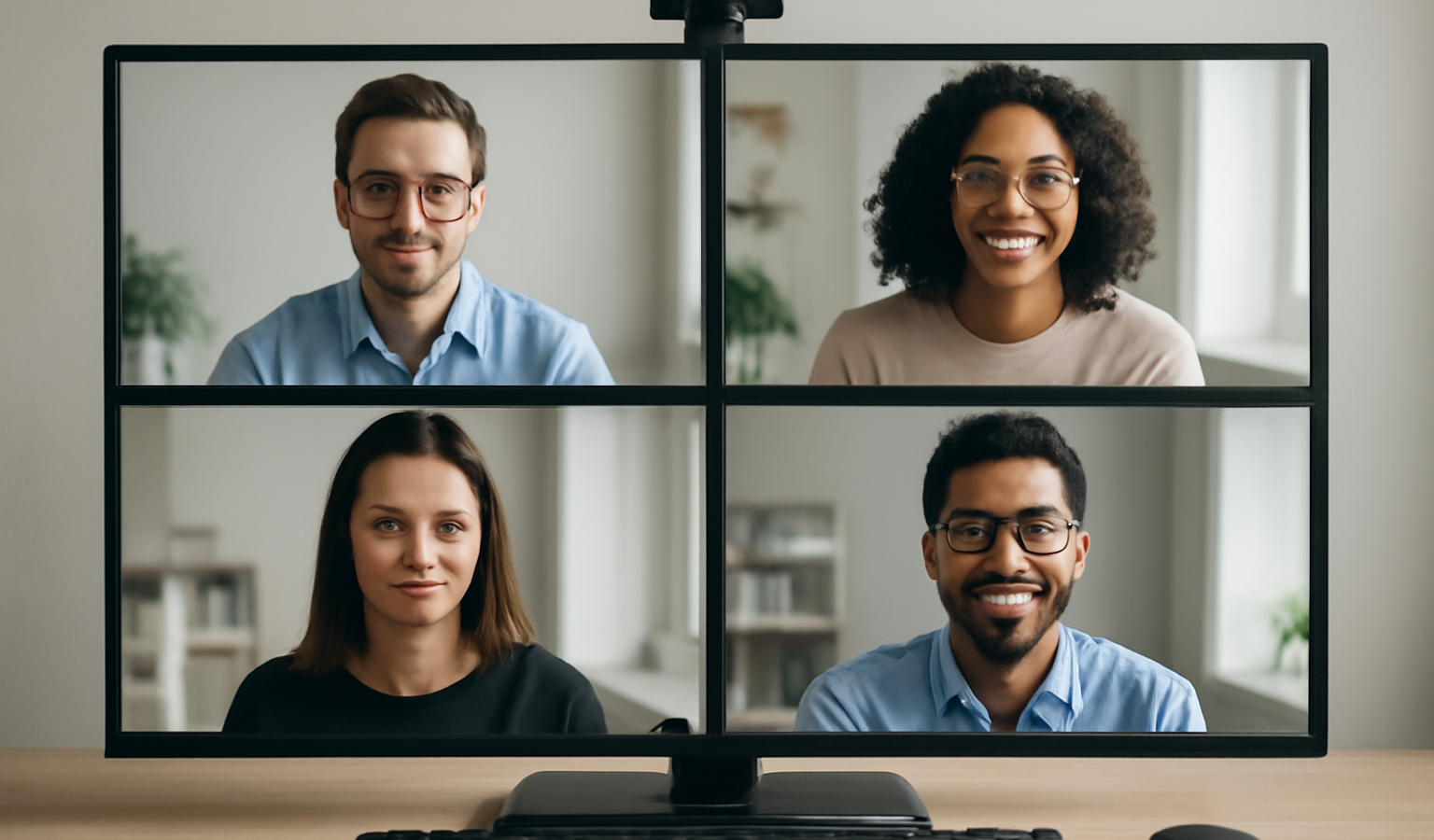 equipe en visio sur ecrans multiples
