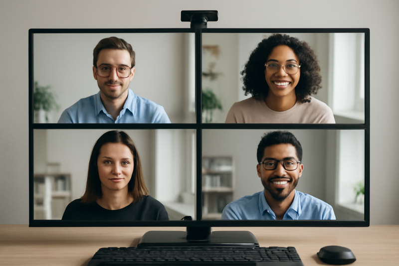 equipe en visio sur ecrans multiples
