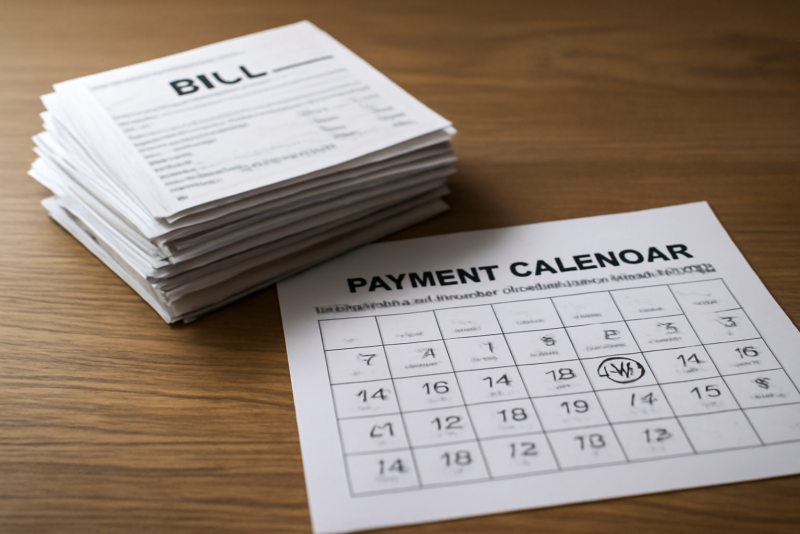 pile de factures et calendrier de paiement