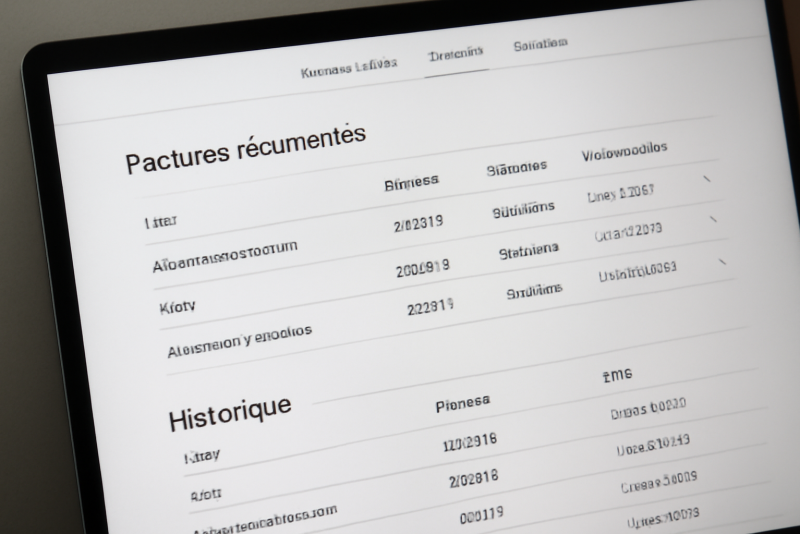 ecran affichant factures recurrentes et historique