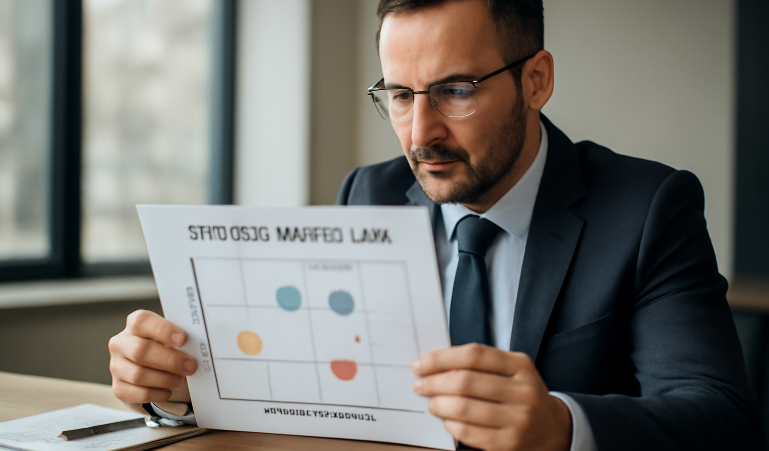dirigeant consultant examinant carte stratégique de marché