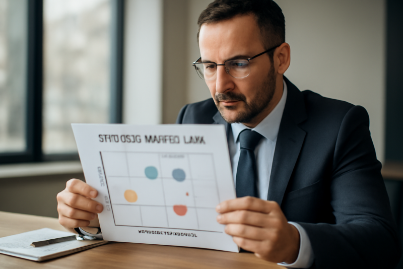 dirigeant consultant examinant carte stratégique de marché