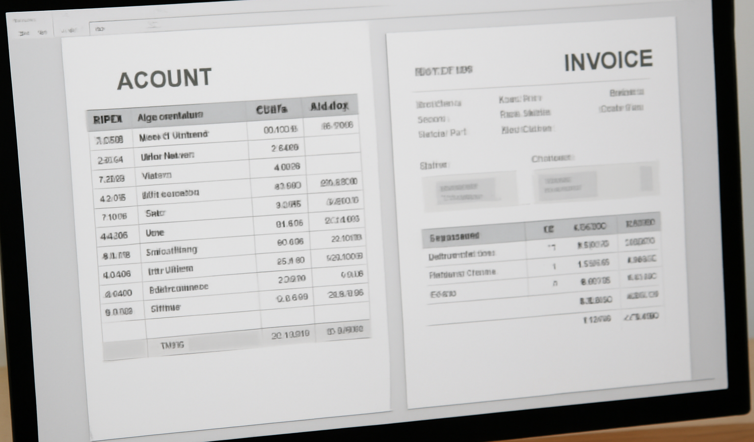 ecran affichant tableaux de comptes et factures