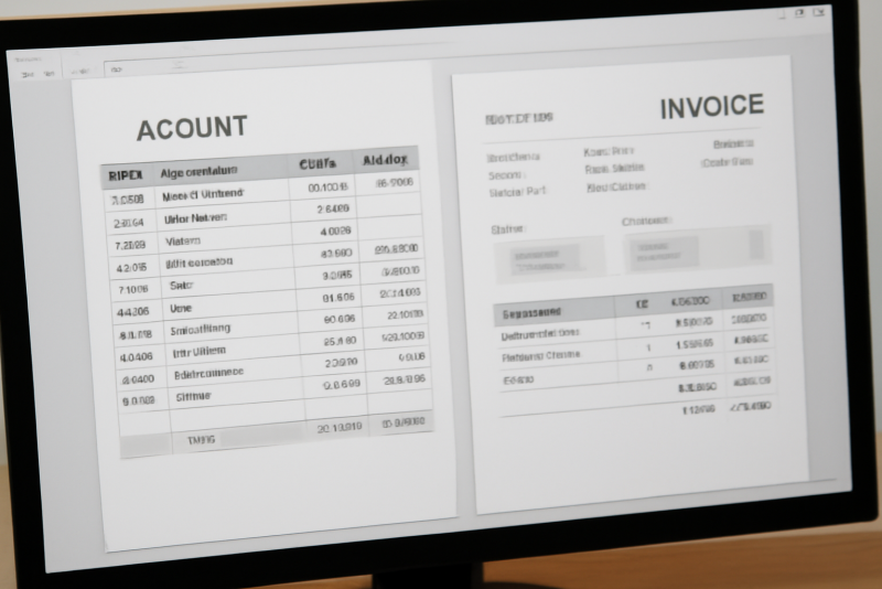 ecran affichant tableaux de comptes et factures