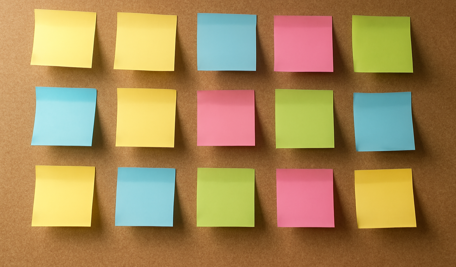 post-its colorés sur mur de bureau