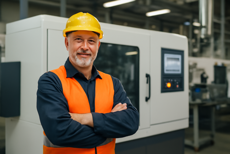 ouvrier devant nouvel equipement en entreprise