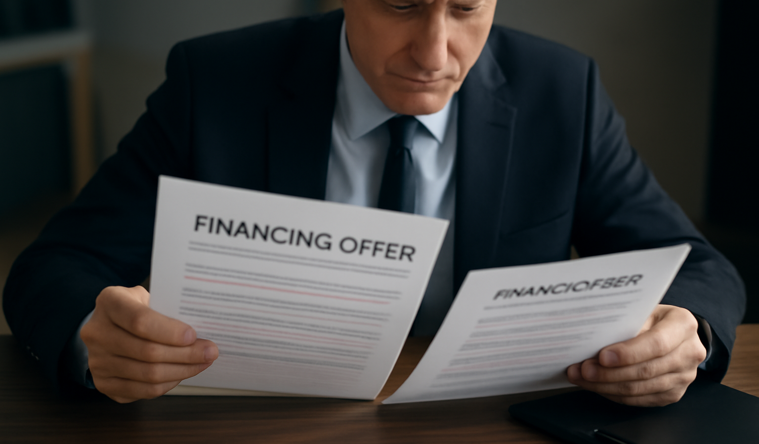 dirigeant examinant offres de financement sur papier