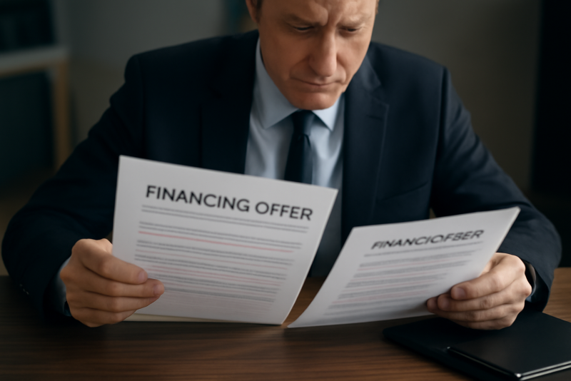 dirigeant examinant offres de financement sur papier