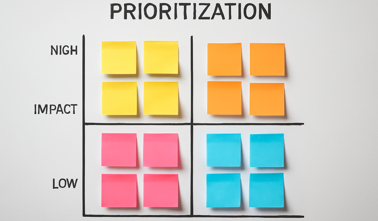post-it colores organises sur tableau de priorisation