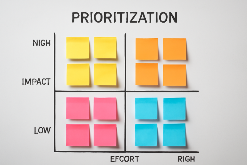 post-it colores organises sur tableau de priorisation