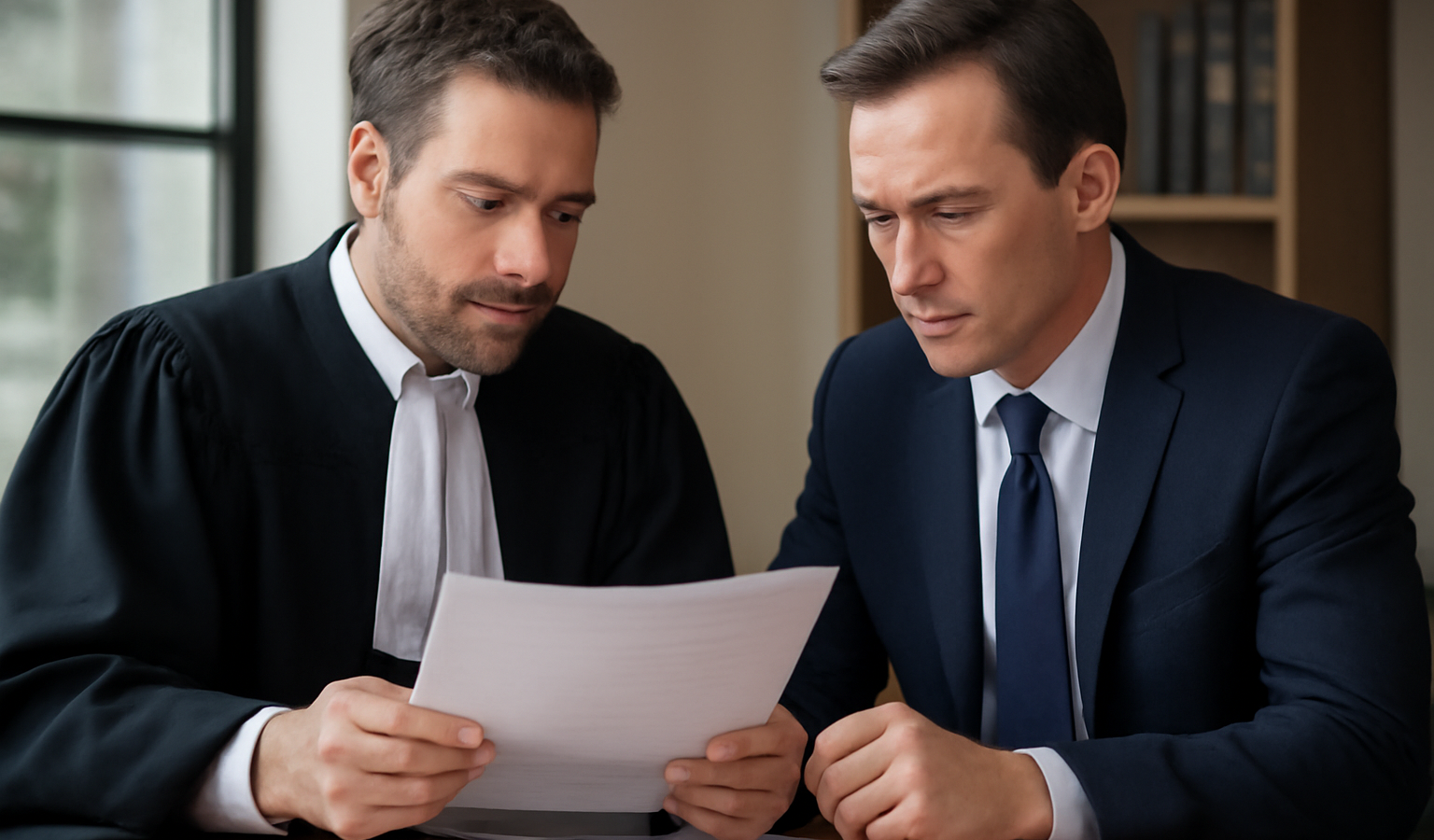 avocat et dirigeant examinant documents juridiques
