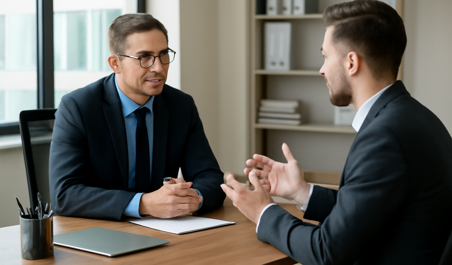 entretien entre dirigeant et candidat dans bureau