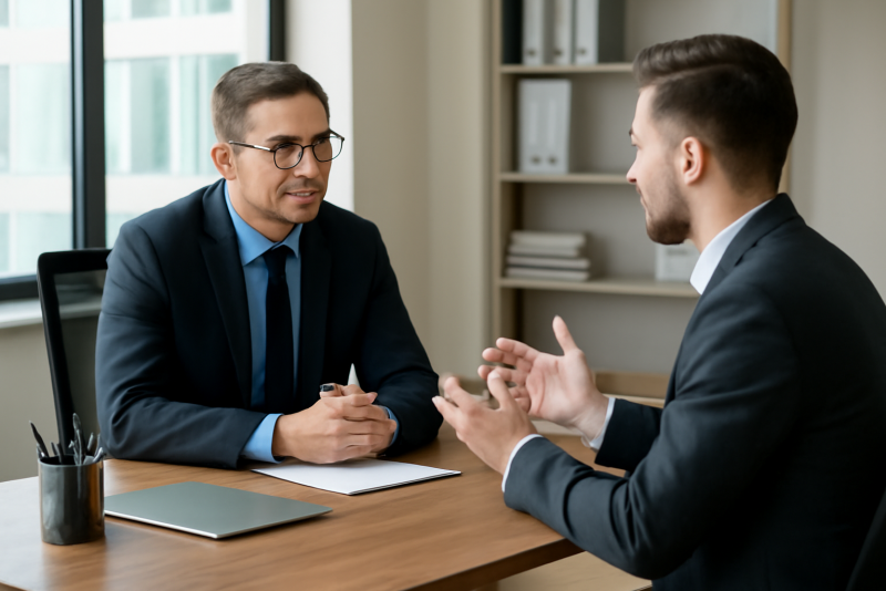 entretien entre dirigeant et candidat dans bureau