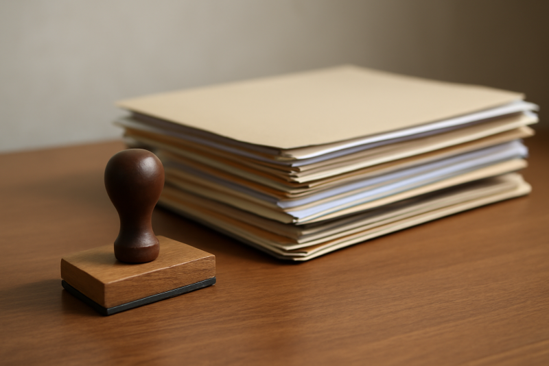 tampon et dossiers denregistrement sur bureau