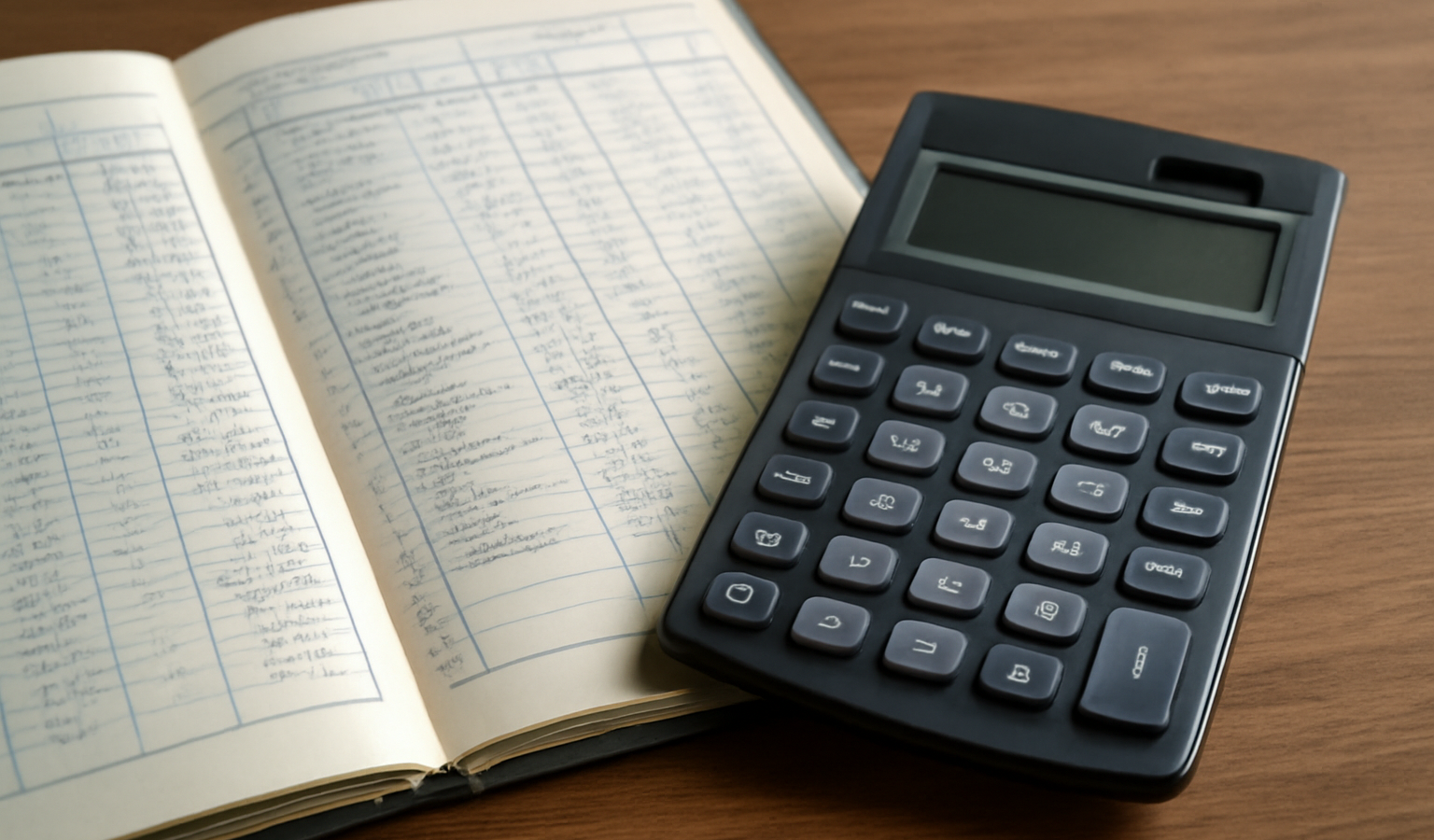 registre comptable et calculatrice sur bureau