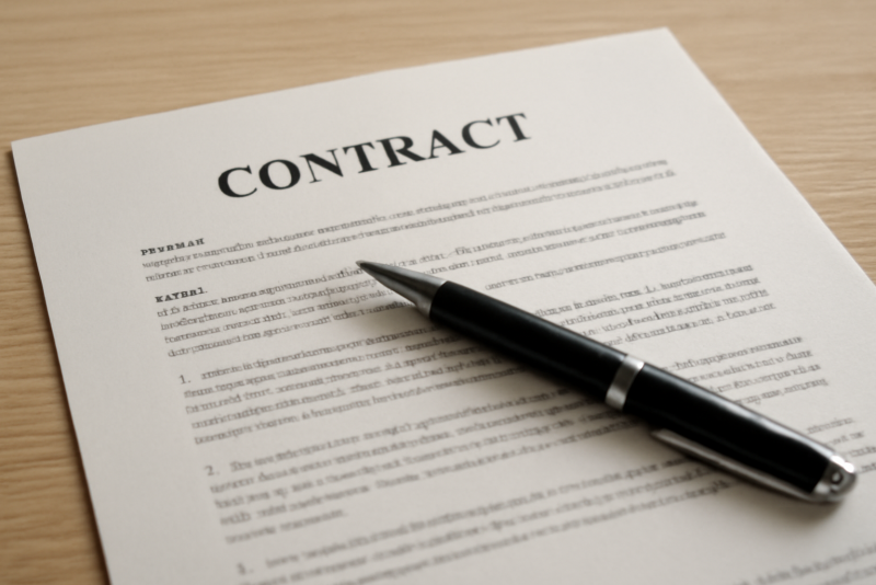 contrat ouvert avec stylo posé dessus