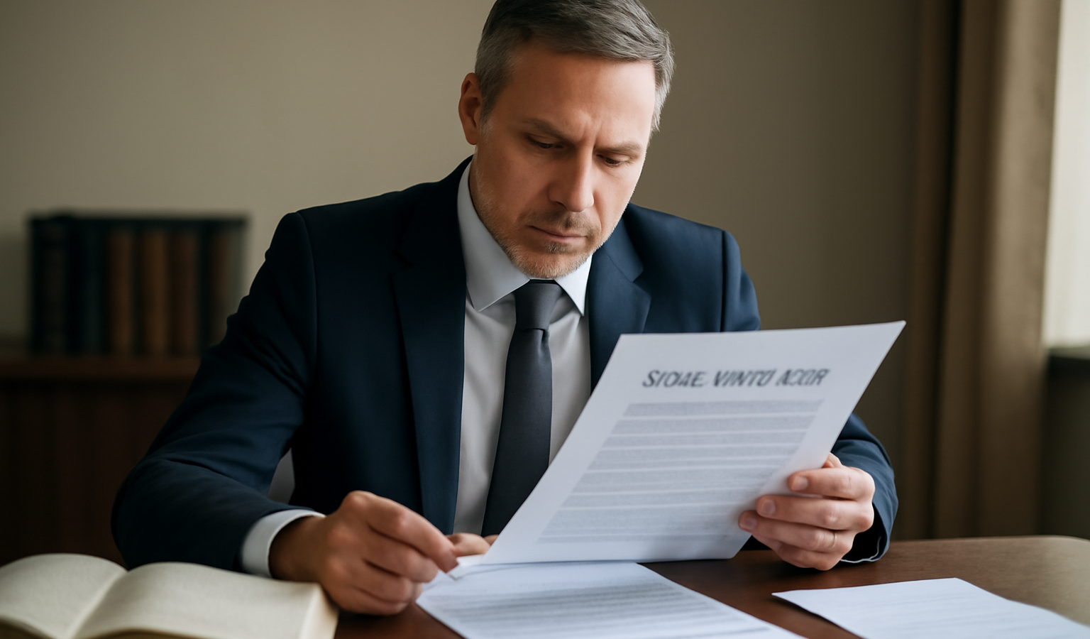 dirigeant examinant documents juridiques sur bureau