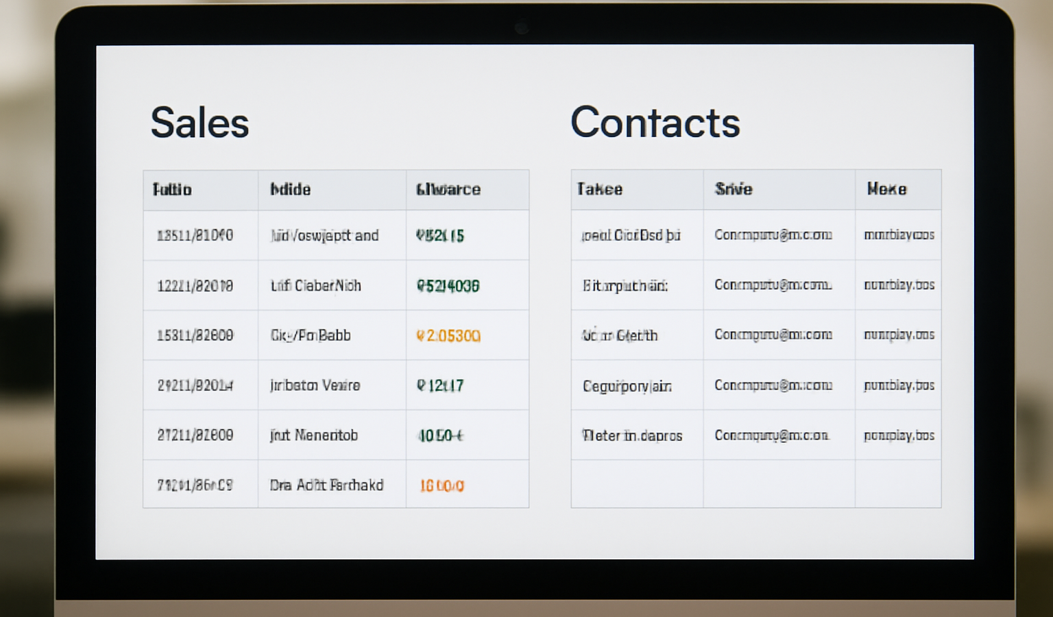 ecran affichant tableau de ventes et contacts