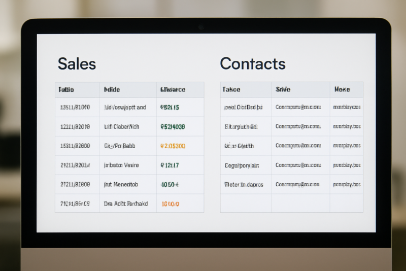 ecran affichant tableau de ventes et contacts