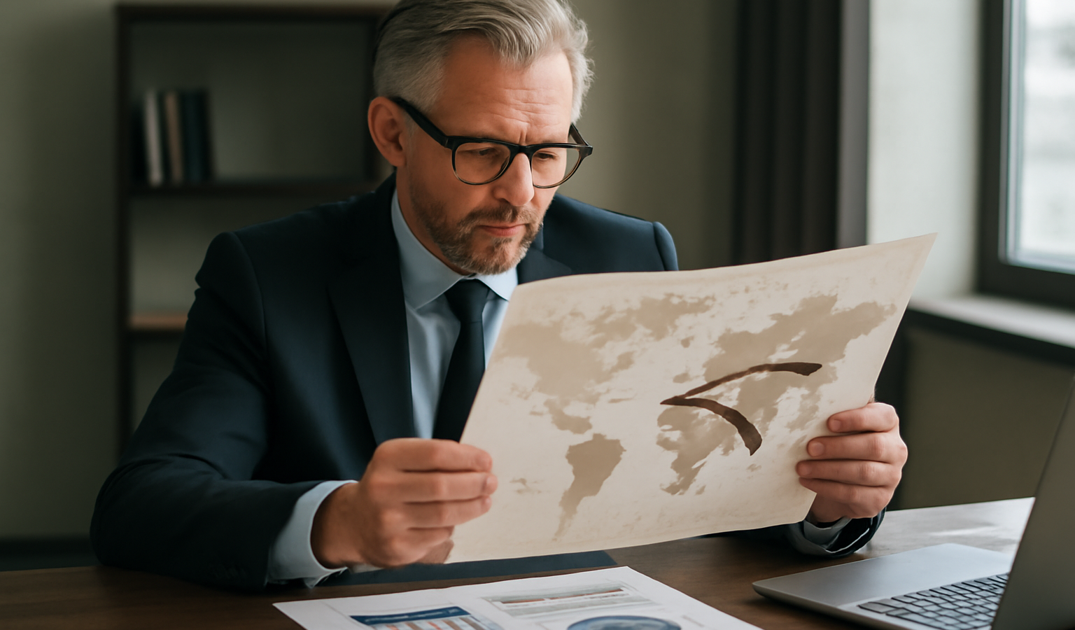 dirigeant examinant carte d'expansion et rapports