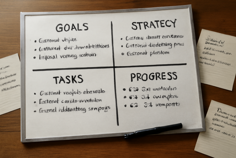 tableau strategique et notes manuscrites