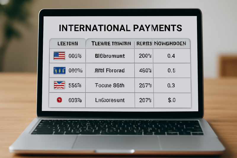 ordinateur montrant tableau de paiements internationaux