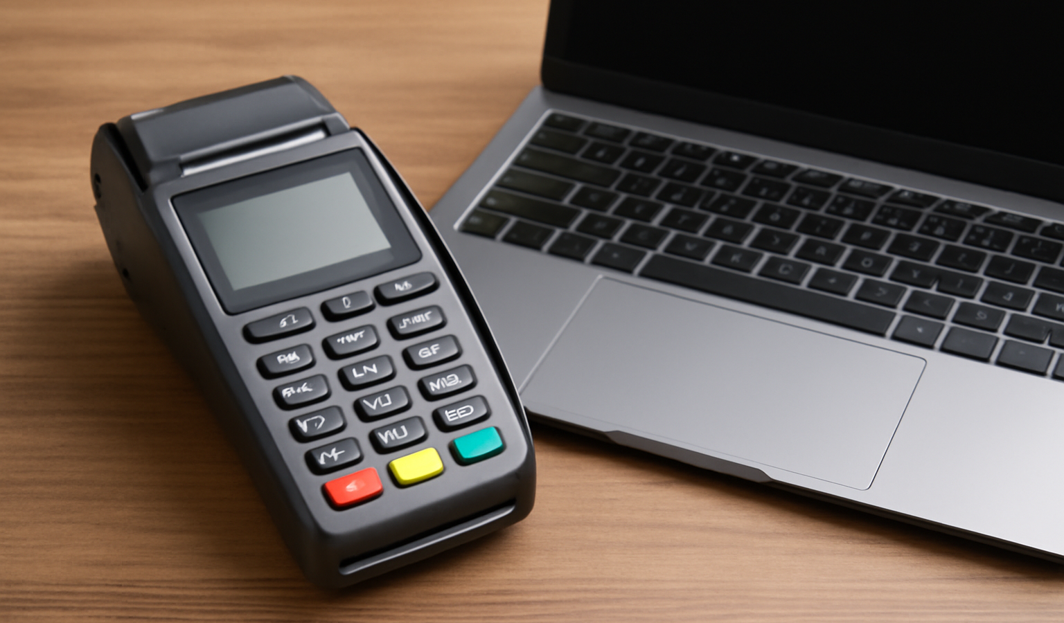 terminal de paiement et ordinateur cote a cote