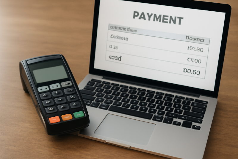 terminal et ordinateur avec tableau de paiements