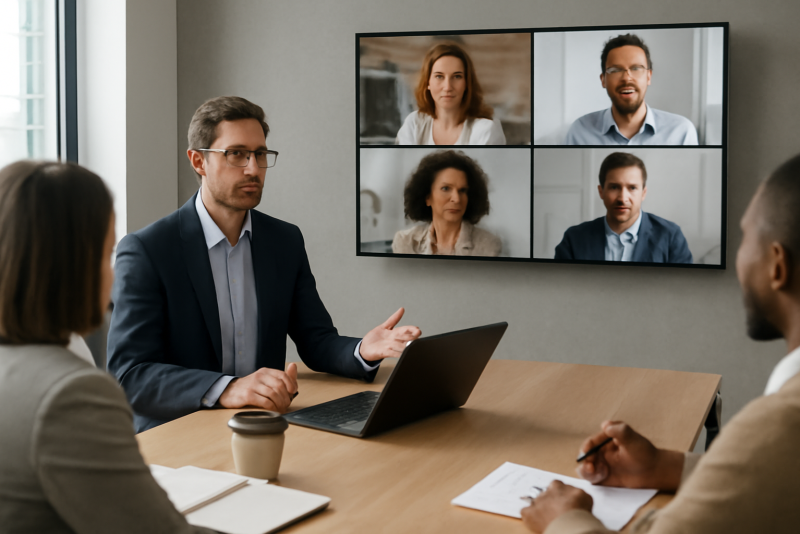 manager en réunion hybride avec écran