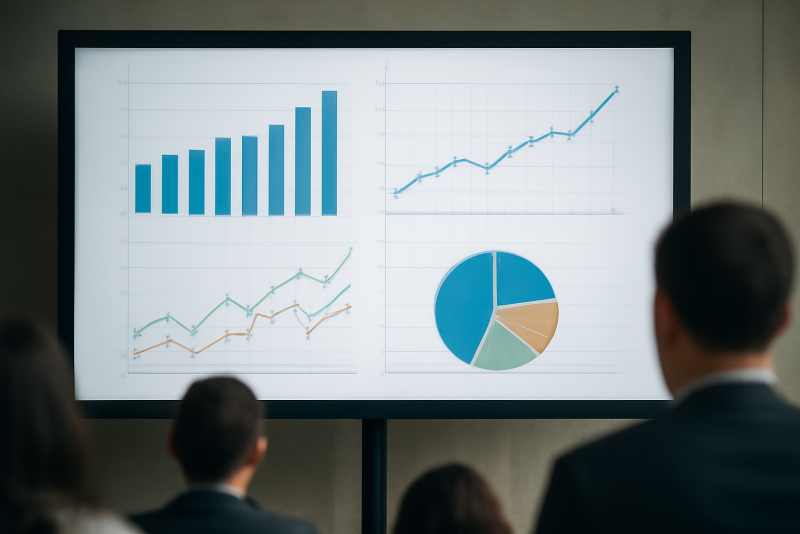 graphes et tendances sur ecran lors d'une presentation