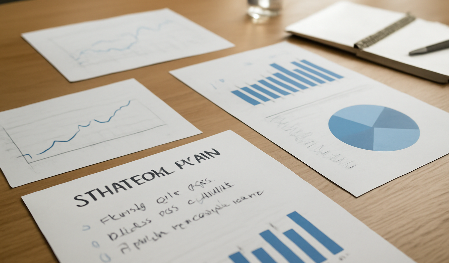 graphes et notes stratégiques sur table de reunion