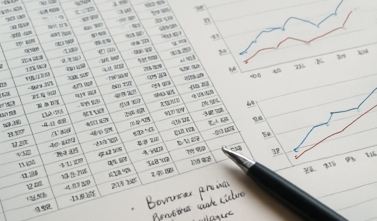 tableur financier avec courbes et notes